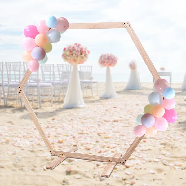 Træ bryllupsbue - Hexagonalt buestativ - 1,85 m - XL - Maks belastning 5 kg - Indendørs/udendørs - Fotobaggrund & ballonbue