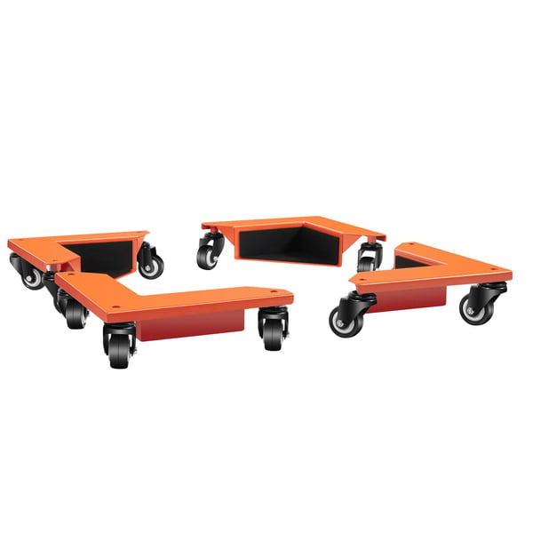 Møbelhjul - Trehjulede Svingbare Hjørnehjul - Bæreevne 650 kg - Sæt med 4 - Til Retvinklede Emner - Orange