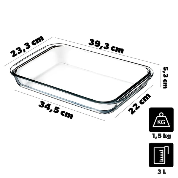 Sæt med ovnfaste fade - Rektangulære bagefade - Glas - 4 dele - 1 l, 1,5 l, 2,2 l, 3 l