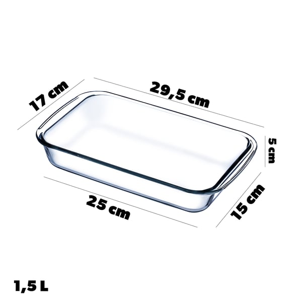 Sæt med ovnfaste fade - Rektangulære bagefade - Glas - 4 dele - 1 l, 1,5 l, 2,2 l, 3 l