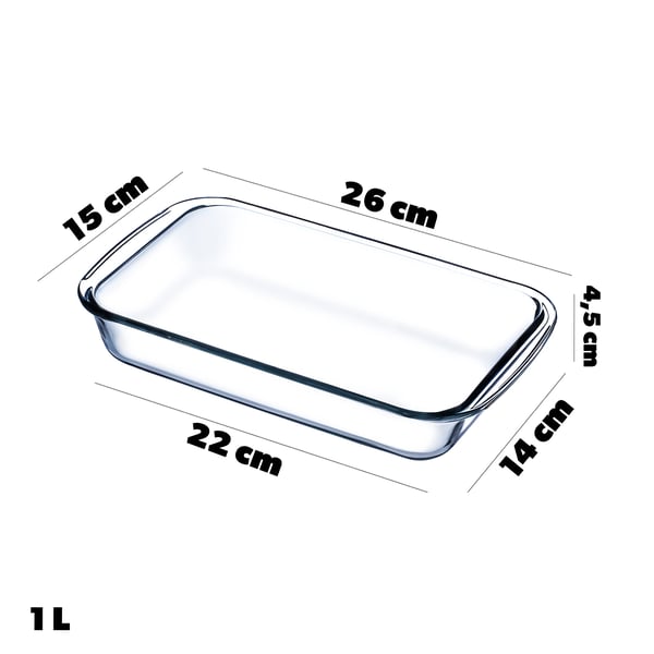 Sæt med ovnfaste fade - Rektangulære bagefade - Glas - 4 dele - 1 l, 1,5 l, 2,2 l, 3 l