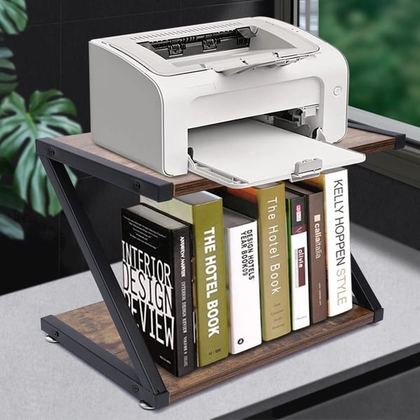 Z-formet Printerhylde - Printerstativ til Skrivebord - To Niveauer Opbevaring - Kompakt og Robust - Mål 44 x 28 x 29 cm