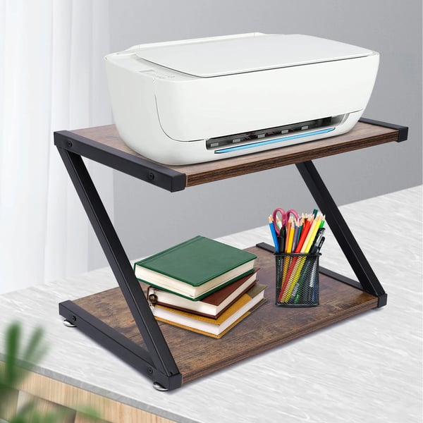 Z-formet Printerhylde - Printerstativ til Skrivebord - To Niveauer Opbevaring - Kompakt og Robust - Mål 44 x 28 x 29 cm