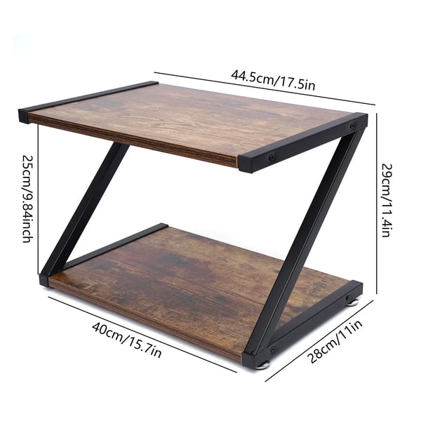 Z-formet Printerhylde - Printerstativ til Skrivebord - To Niveauer Opbevaring - Kompakt og Robust - Mål 44 x 28 x 29 cm