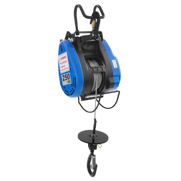 Elektrisk talje - Stålwiretalje - 220 V 1500 W - 250 kg Løfteevne - 29 m Løftehøjde - 30 m Stålwire - Fjern + Kabelbetjening - EU-stik