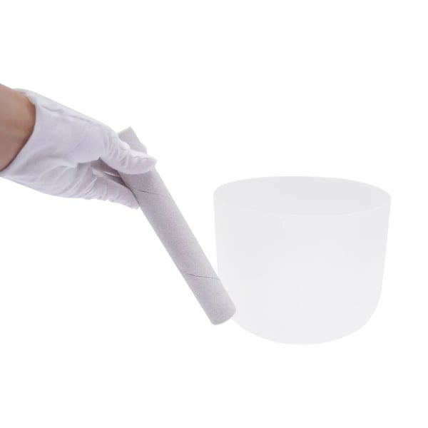 Krystalsyngeskål - Frostet kvartskrystal - 20,3 cm - Perfekt tone - Meditation - Med gummiring - Ren hvid