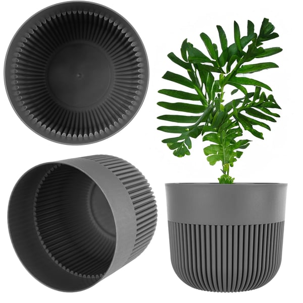 Ornon - Blomsterpotte/Plantepotte - Plastik - Moderne design - 11 cm - Til blomster og grønne planter - Mørkegrå