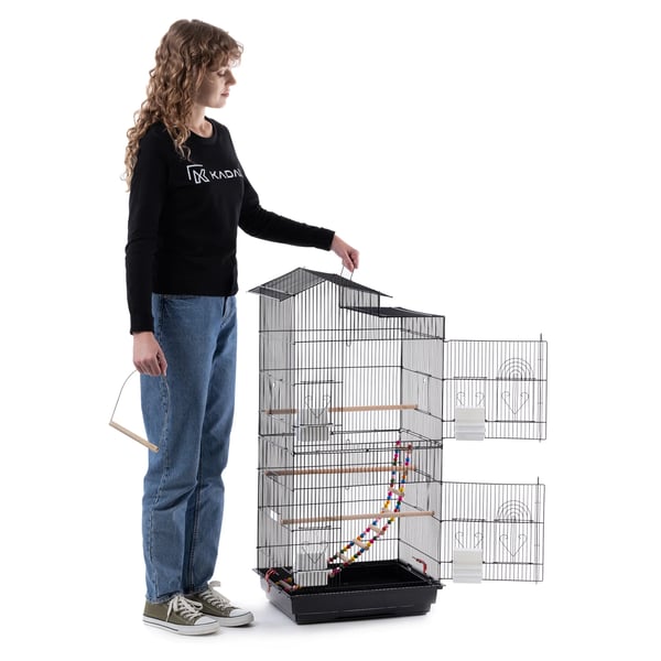 Fuglebur - Størrelse M - Rustfrit stål - 99×48×36 cm - Til fugle - Grå