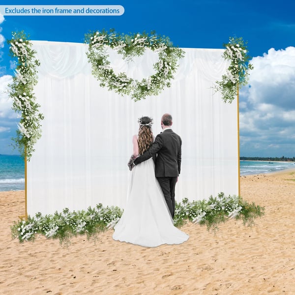 Bryllupsbagtæppe - 3 x 3 m Baldakin med Swag-draperier - Gennemsigtig Voile - Ceremonibue Baggrund - Festdekoration - Mælkehvid