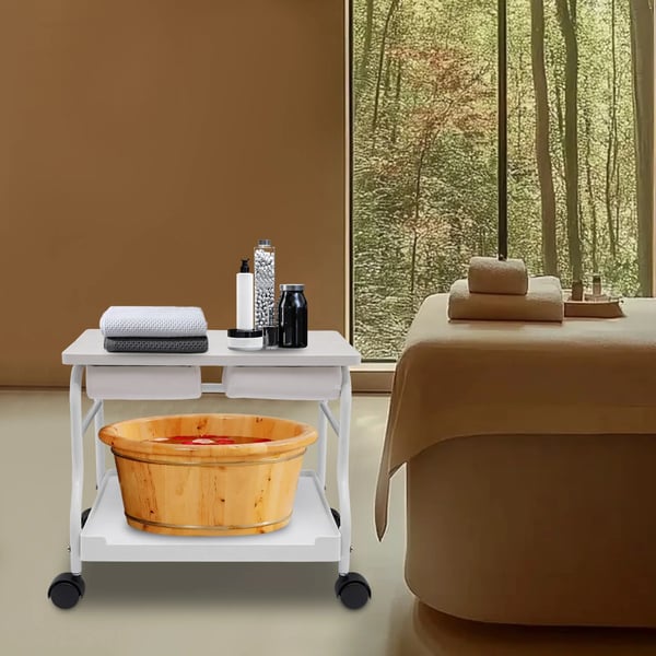 Pedicurevogn - Salonvogn - Bærbar - Til pedicure & manicure - Til fodbad/spa - Til kommercielt brug - Samling kræves - Hvid