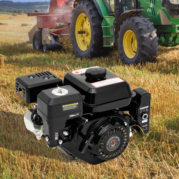 Benzinmotor - 7,5 hk 210 cc 4-takt med elstart - Enkeltcylindret - Til kompressor, plænelufter, plæneklipper, gokart - Sort