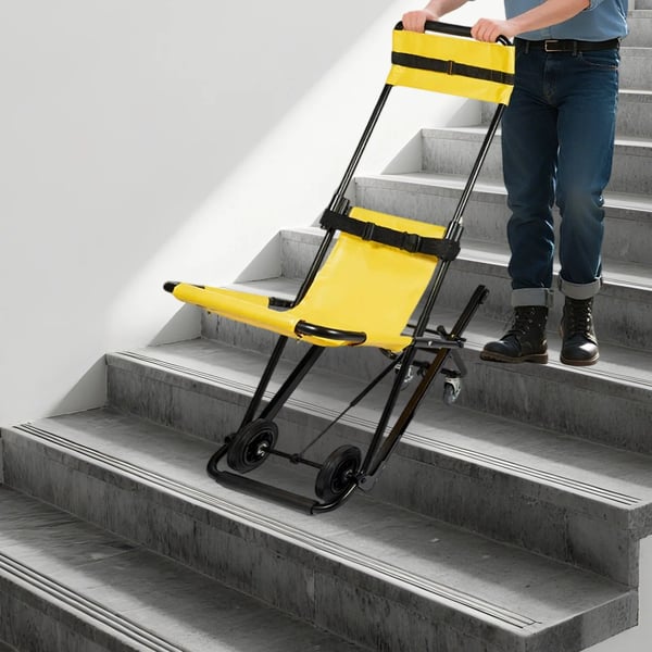Evakueringsstol til Trapper - Foldbar Transportstol - Bærbar - Manuel - 159 kg Maksbelastning - 4 Hjul - Aluminiumlegering & PVC - Gul