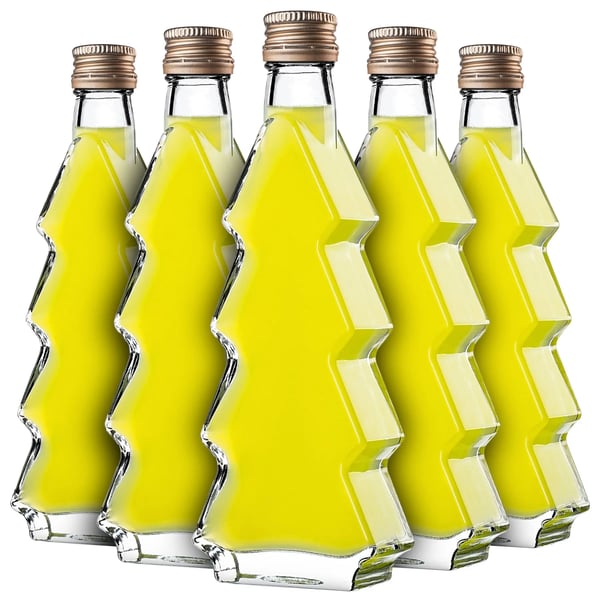 Juletræsformet glasflaske - Flaske - Kapacitet 200 ml - FCM-certificeret - Skruelåg - 10-pak - Guld