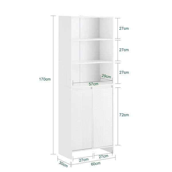 Badeværelsesskab - BZR155-W højskab - Smalt - Med vasketøjskurv - Døre og hylde - 60×30×171 cm - Hvid