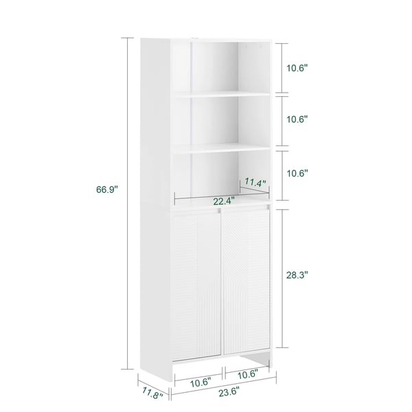 Badeværelsesskab - BZR155-W højskab - Smalt - Med vasketøjskurv - Døre og hylde - 60×30×171 cm - Hvid
