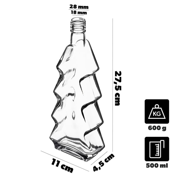 Joulukuusipullo - Lasipullo - 500 ml - Kierrekorkki - FCM-hyväksytty - 5 kpl - Hopea