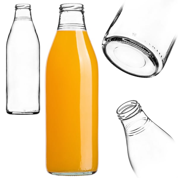 Juiceflaske - Glasflaske - 1 l - Skruelåg - 3-pak - FCM-certificeret - Hvidt låg