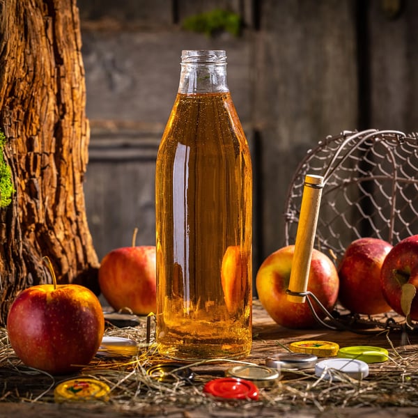 Juiceflaske - Glasflaske - 1 l - Skruelåg - 3-pak - FCM-certificeret - Hvidt låg