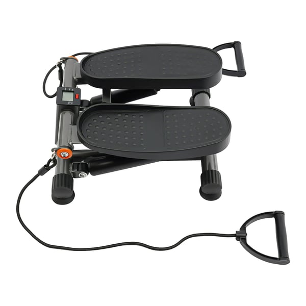 Twist Stepper - Hydraulisk mini stepmaskine - LCD-display - Modstandsbånd - Justerbar trinhøjde 19–34 cm - Hjemmetræning - Sort