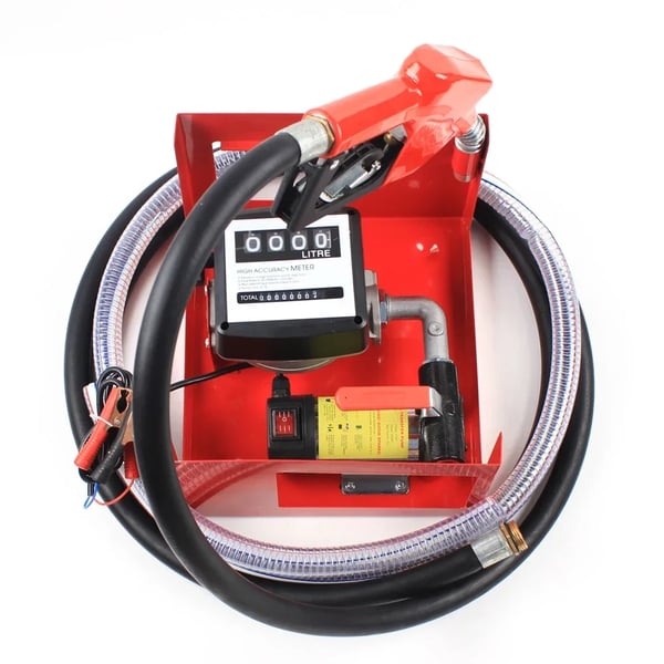 Bränsleöverföringspump - Självsugande dieselpump - 175 W - 12 V DC - För diesel/fotogen/olja - Automatisk tankpistol - IP55 - Röd