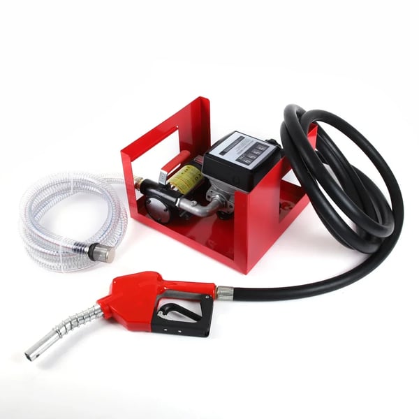 Brændstofoverføringspumpe - Selvansugende dieselpumpe - 175 W - 12 V DC - Til diesel/petroleum/olie - Automatisk tankpistol - IP55 - Rød