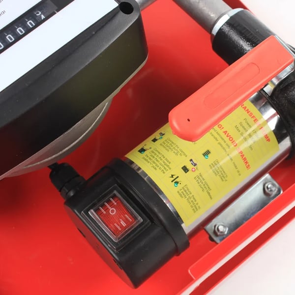 Brændstofoverføringspumpe - Selvansugende dieselpumpe - 175 W - 12 V DC - Til diesel/petroleum/olie - Automatisk tankpistol - IP55 - Rød
