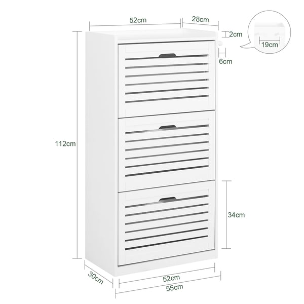 Skoskab FSR108 - Skokabinet - 3 Vippefag - 6 Hylder - Hvid