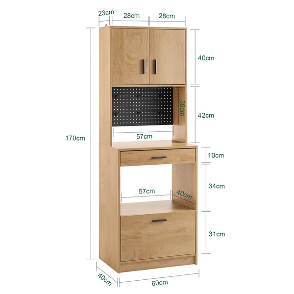 Mikrobølgeovnsskab - FSB98-N - Køkkenhøjskab - Pegboard - Med Køkkenvogn - 60x170x40 cm - Selvmontering - Gul
