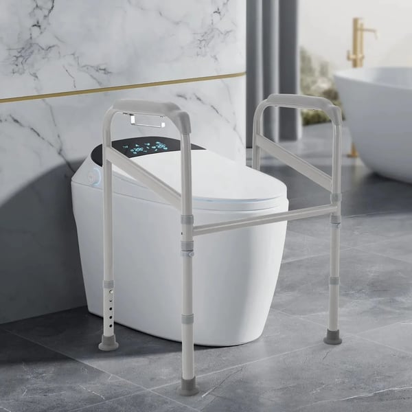 Toiletstøtte - Justerbar støtteramme til toilet - Skridsikre håndgreb og fødder - Maks. 200 kg - Kulstofstål & PE - 56×46 cm