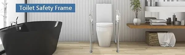 Toiletstøtte - Justerbar støtteramme til toilet - Skridsikre håndgreb og fødder - Maks. 200 kg - Kulstofstål & PE - 56×46 cm