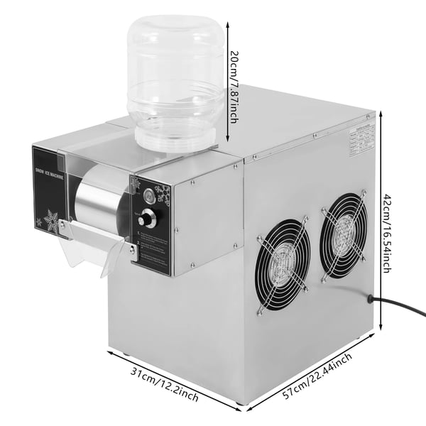 Kommerciel snow ice-maskine - 120 kg Bordmodel - Rustfrit stål 304 - Enkeltcylinder 5 L - 8 Trin (0–8) - Luftkølet kompressor - Ledning 1 m - Sølv