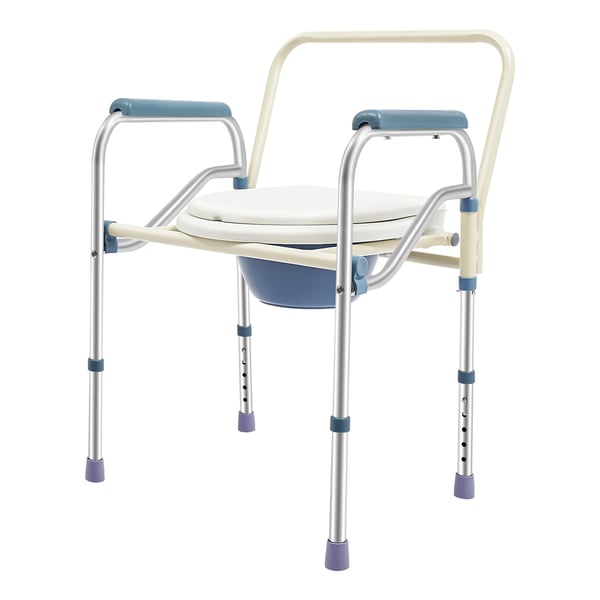Taitettava suihku- ja WC-tuoli - Kommodituoli - Säädettävä korkeus 65–75 cm (5 pykälää) - Kantavuus 150 kg - 68×54×16 cm - Valkoinen