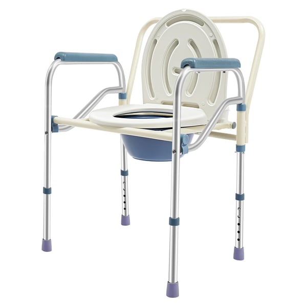 Sammenklappelig bruse- og toiletstol - Bækkenstol - Justerbar højde 65–75 cm (5 trin) - Max 150 kg - Armlæn 53–63 cm - Metal - 68×54×16 cm - Hvid