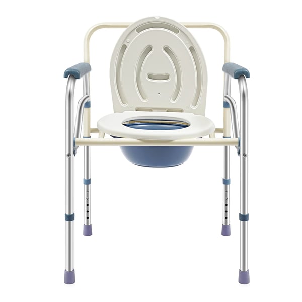 Sammenklappelig bruse- og toiletstol - Bækkenstol - Justerbar højde 65–75 cm (5 trin) - Max 150 kg - Armlæn 53–63 cm - Metal - 68×54×16 cm - Hvid
