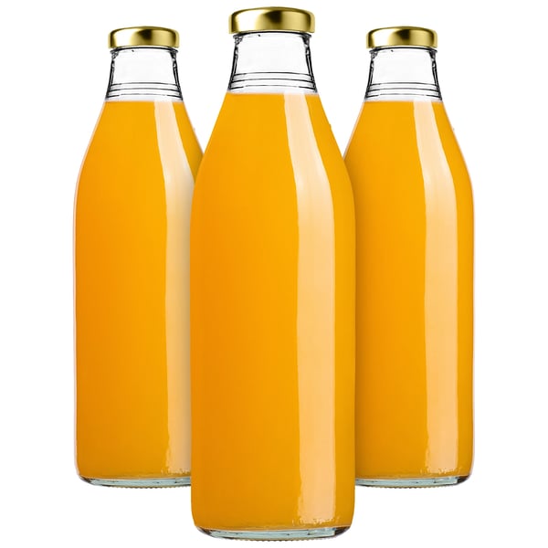 Juiceflaske i glas - 1 l - 3 stk. - Med låg - FCM-certificeret - Guld