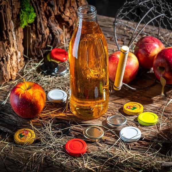Juiceflaske i glas - 1 l - 3 stk. - Med låg - FCM-certificeret - Guld
