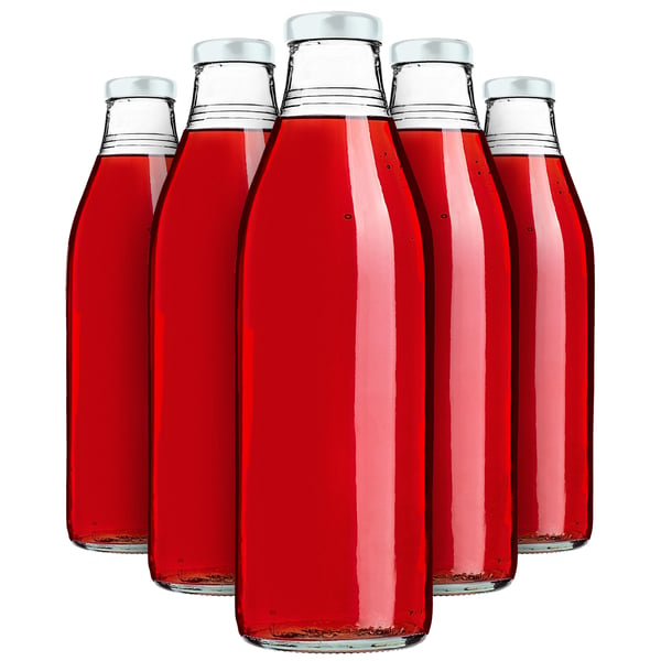 Juice- og saftflasker - Glasflaske 1 l - Skruelåg - Fødevaresikker FCM - Genanvendelige - 5-pak - Hvid