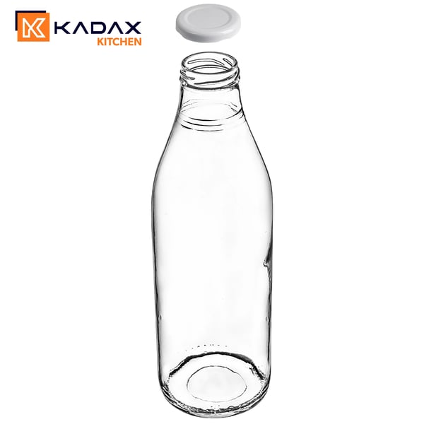 Juice- og saftflasker - Glasflaske 1 l - Skruelåg - Fødevaresikker FCM - Genanvendelige - 5-pak - Hvid