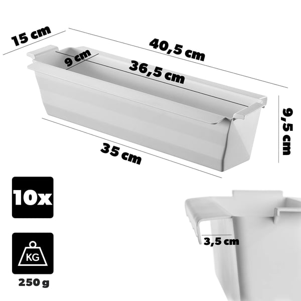 Blomsterkrukke til europalle - Plantekrukke - 40,5 cm - Plast - 10-pak - Hvid