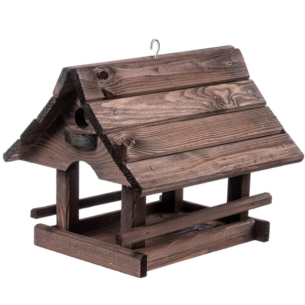 Fuglefoderhus - Fuglehus i træ - 30x25 cm - Ikke-automatisk - Brun