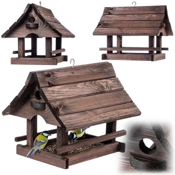 Fuglefoderhus - Fuglehus i træ - 30x25 cm - Ikke-automatisk - Brun