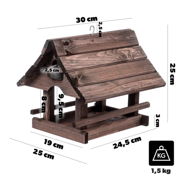 Fuglefoderhus - Fuglehus i træ - 30x25 cm - Ikke-automatisk - Brun