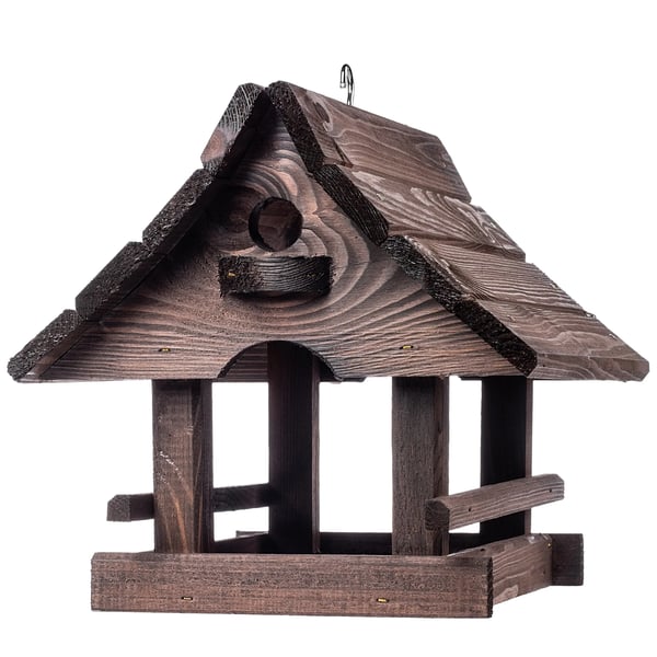 Fuglefoderhus - Fuglehus i træ - 30x25 cm - Ikke-automatisk - Brun