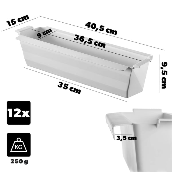 Blomsterpotte til europaller - 40,5 cm - Plastik - 12 stk - Hvid