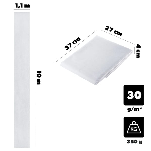 Vinterfiberdug til have - Plantebeskyttelse i fiberdug - 1,1 x 10 m - 30 g/m² - Plast - Hvid