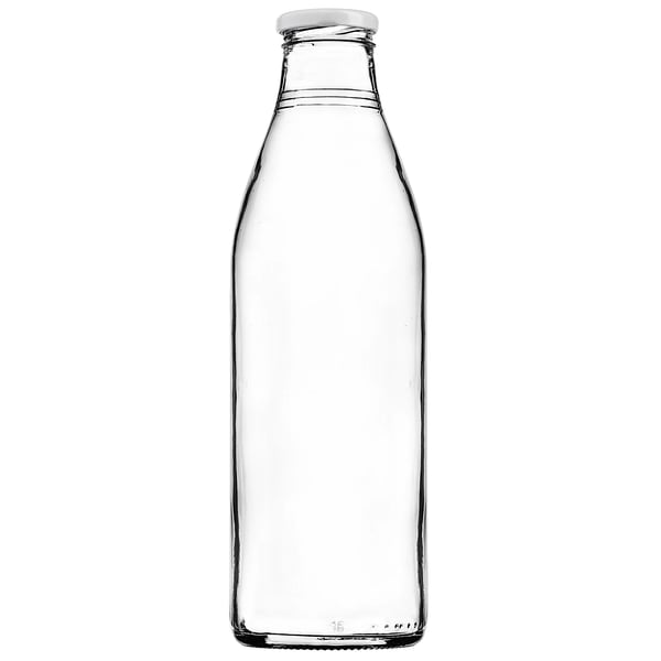 Glas mjölkflaska - 1 l - Skruvlock 43 mm - Livsmedelssäker - Vit