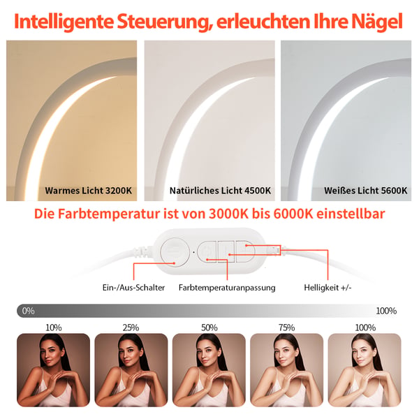 Halvmåne U-formet Neglelampe - LED Bordlampe til Manicure/Salon - 38 W - 76,2 cm Længde - Arbejdslampe - Hvid