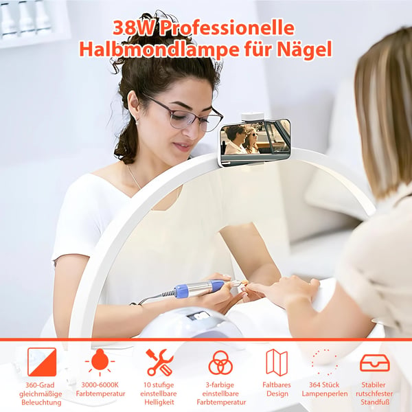Halvmåne U-formet Neglelampe - LED Bordlampe til Manicure/Salon - 38 W - 76,2 cm Længde - Arbejdslampe - Hvid