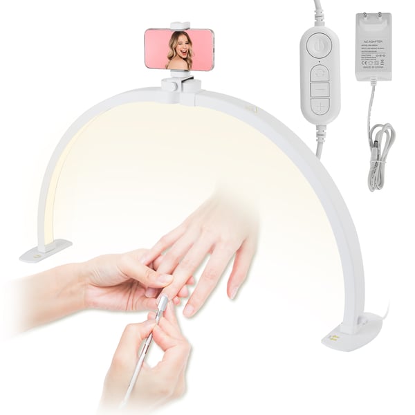 Halvmåne U-formet Neglelampe - LED Bordlampe til Manicure/Salon - 38 W - 76,2 cm Længde - Arbejdslampe - Hvid