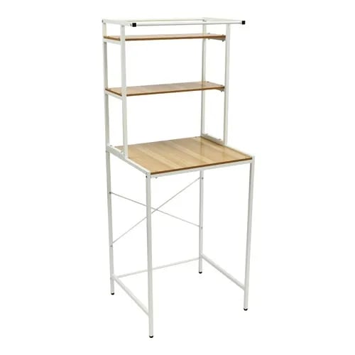 Opbevaringsreol til vaskemaskine/tørretumbler - Gulvstående 3‑etagers stativ - 69×60×176,5 cm - 10 kg pr. hylde - MDF + stål - Hvid/naturtræ